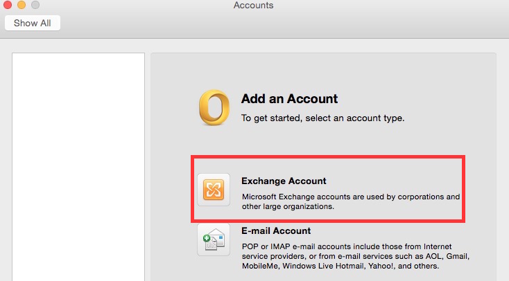outlook setup exchange account on mac